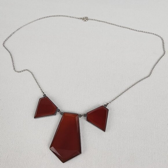 Vintage Silver Tone Red Glass Geometric Shape Necklace - Picture 2 of 7